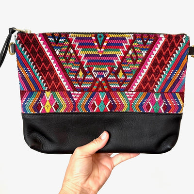Textile Clutch Cross Body with Black Leather (1" base)