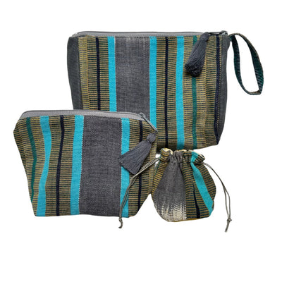 Cosmetic Textile Pouch Set - Gris rayas