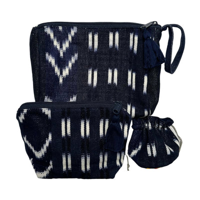 Cosmetic Textile Pouch Set - Indigo Ikat