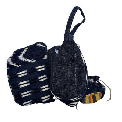 Cosmetic Textile Pouch Set - Indigo Ikat