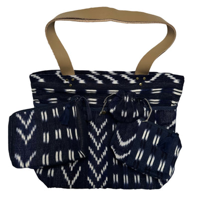 Cosmetic Textile Pouch Set - Indigo Ikat