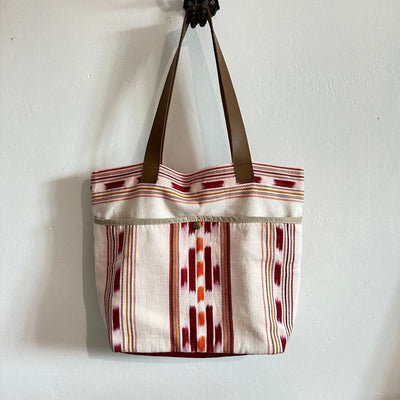 Antigua Mercado Textile Tote - Rojo ikat (with exterior pocket)