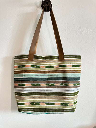 Antigua Mercado Textile Tote - Verde rayas