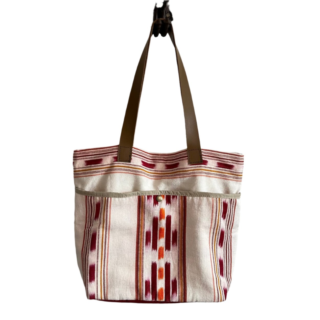 Antigua Mercado Textile Tote - Rojo ikat (with exterior pocket)