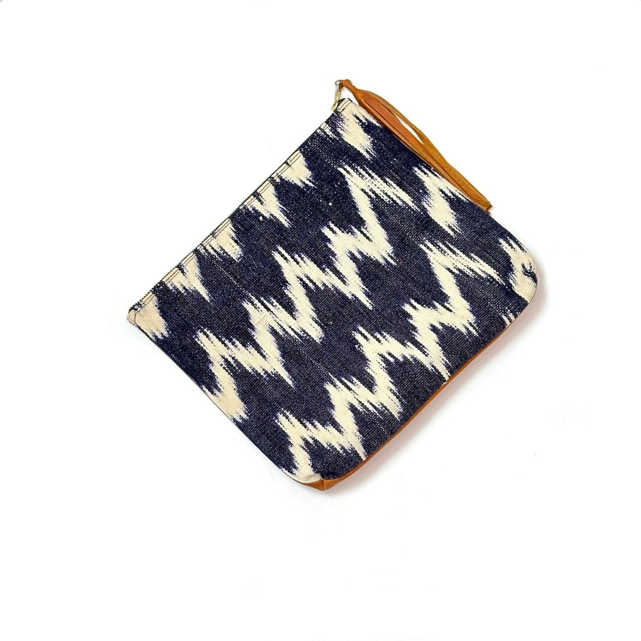 Volcano Azul Ikat Clutch with Tan Leather