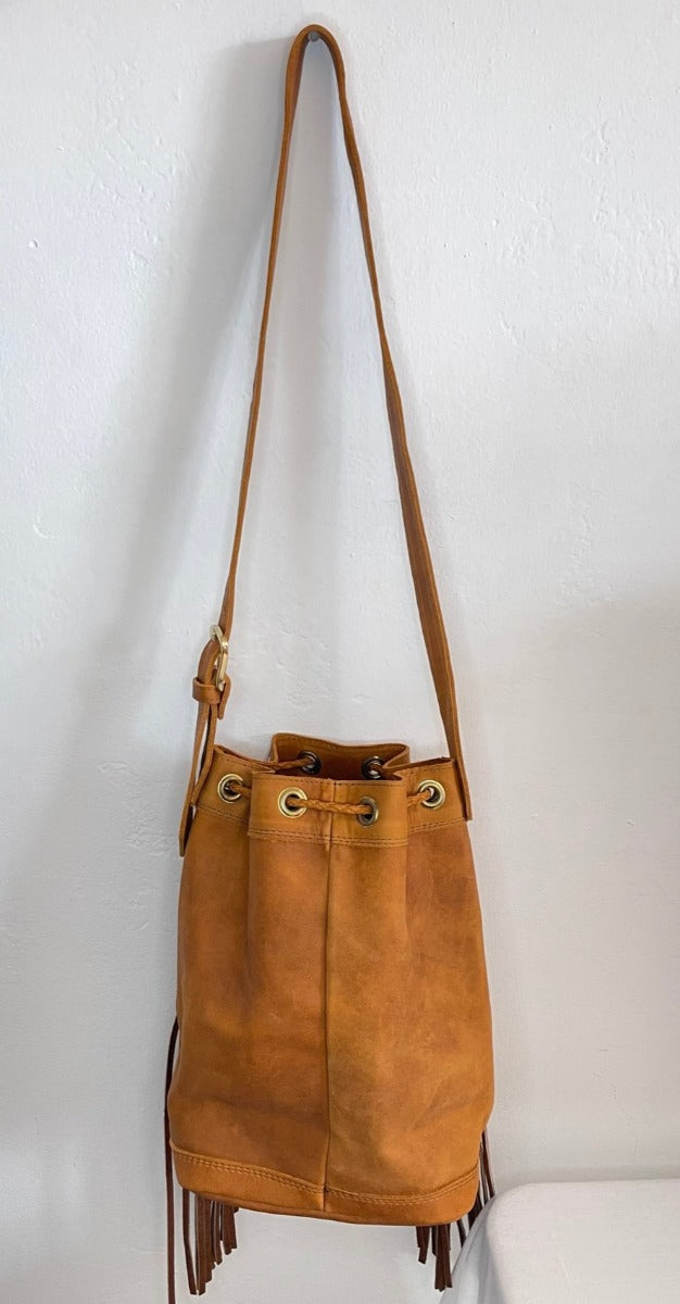 Leather Fringe Bucket Bag